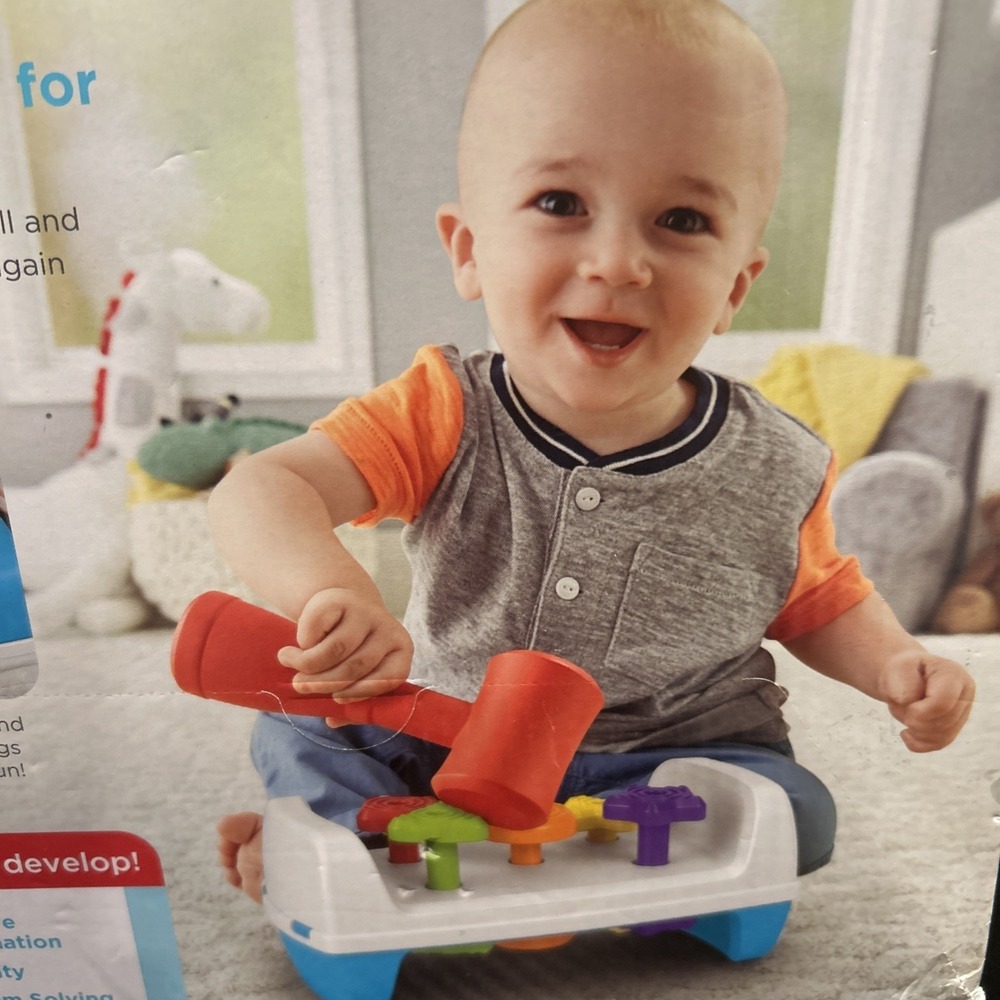 Fisher-Price Tap & Turn Bench Pretend Tools 2-Sided Toy for Infants and Toddlers